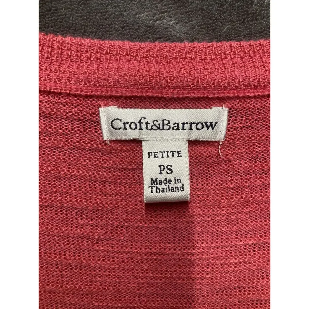 Croft & Barrow Lot of 2 Button Cardigans 3/4 Slv Pink/Teal Petite PS Soft Girl